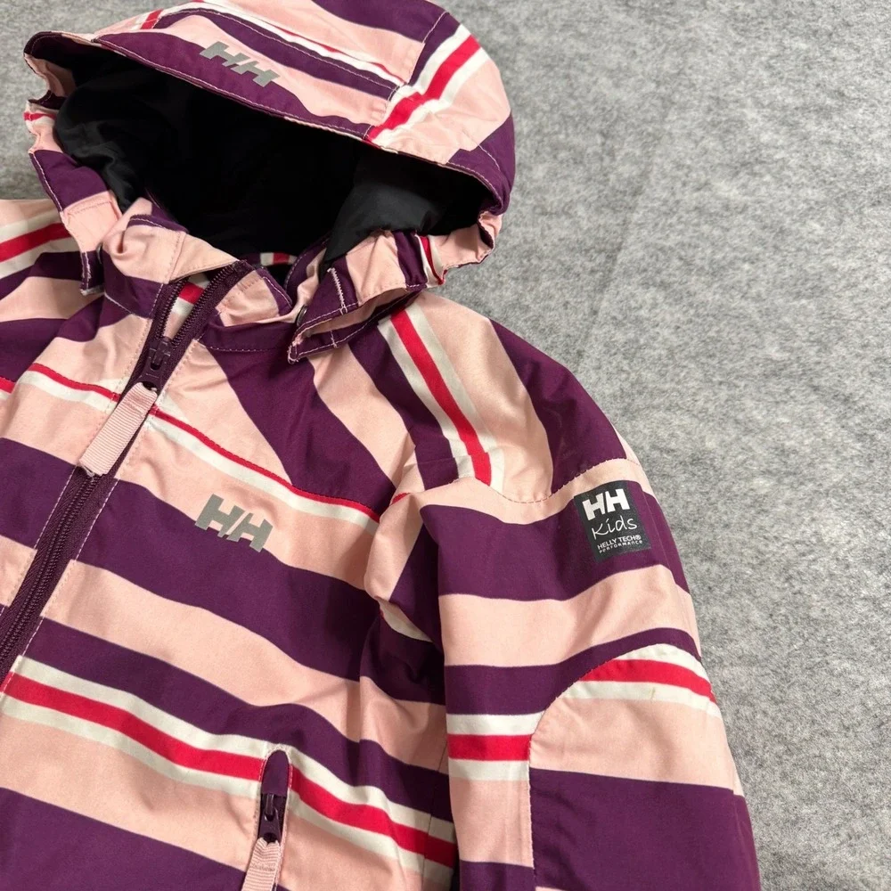 Helly Hansen Kids Ski Jacket Girls 86/1 Pink Striped‎ Waterproof Insulated Snow